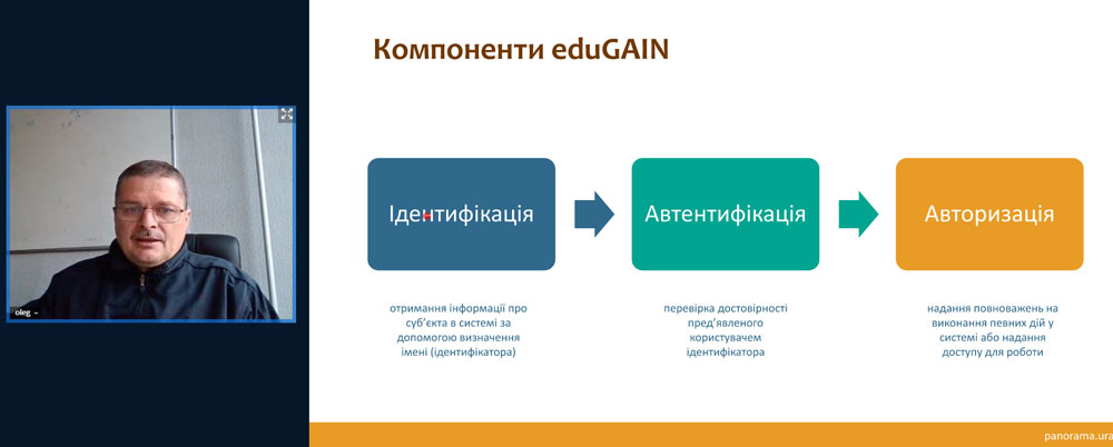 Man presenting a powerpoint slide in online meeting