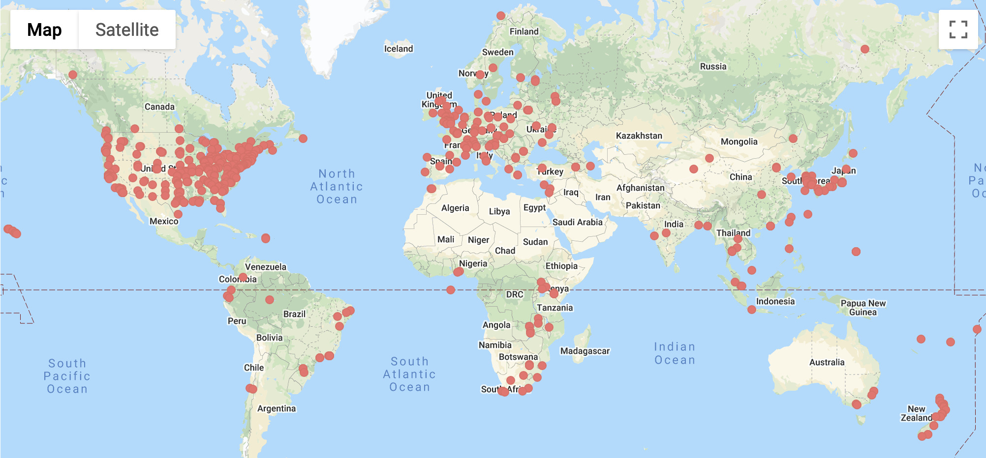 Global map of the perfSONAR project