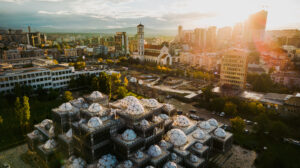 National Public Library in Pristina. Pristina City Aerial View, Capital of Kosovo. Balkans. Europe.