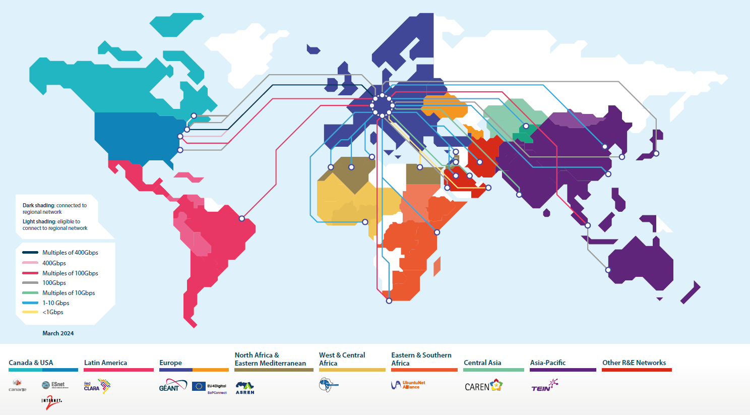 GÉANT Global Connectivity map - March 2024