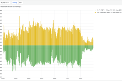 Incoming and outgoing data between the CC-IN2P3 and the other international laboratories (CERN and top-level sites) during the LHC experiment data challenge via the RENATER network