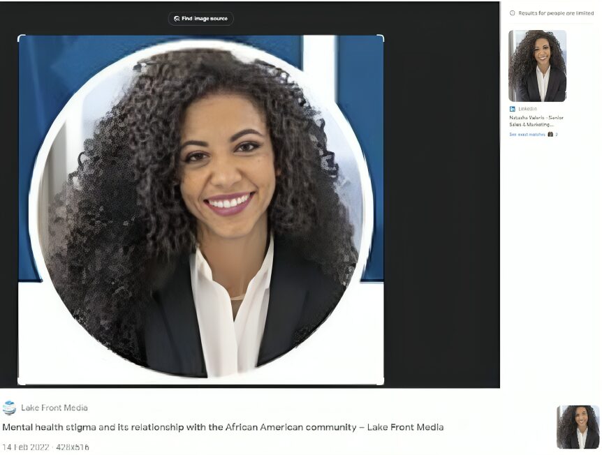 Reverse Image Search of a Crop from the Fake Recruiter LinkedIn Page