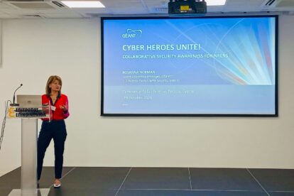 Woman presenting at a conference