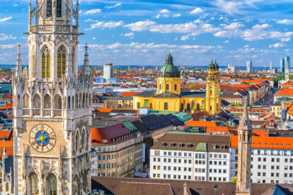 Munich skyline with Marienplatz town hall in Germany