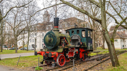 Monument of steam locomotive in Karlsruhe Institute of Technology, Germany