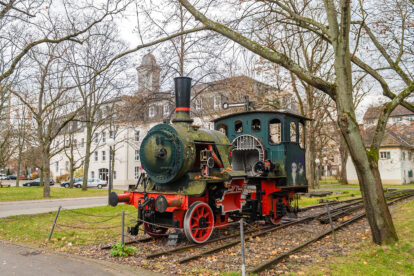 Monument of steam locomotive in Karlsruhe Institute of Technology, Germany