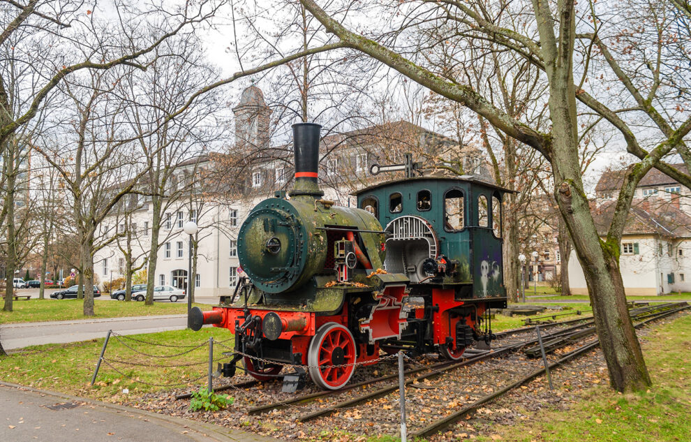 Monument of steam locomotive in Karlsruhe Institute of Technology, Germany